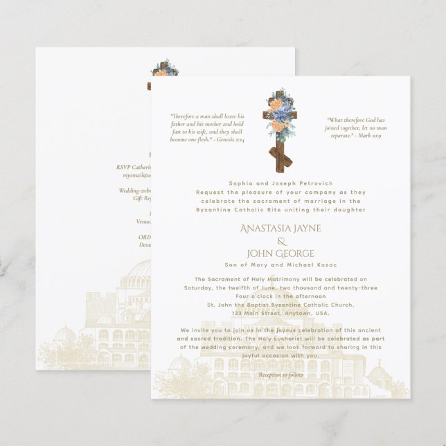 Traditional BYZANTINE Cross Wedding Invitation (Front/Back)