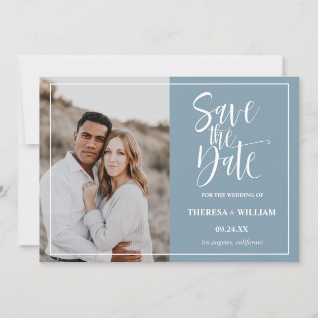Traditional Calligraphy Photo Wedding Save The Date (Front)