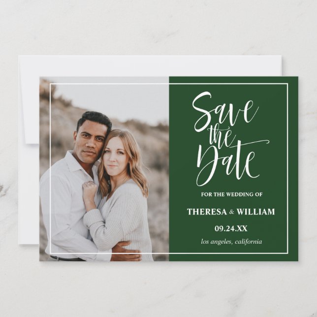 Traditional Calligraphy Photo Wedding Save The Date (Front)
