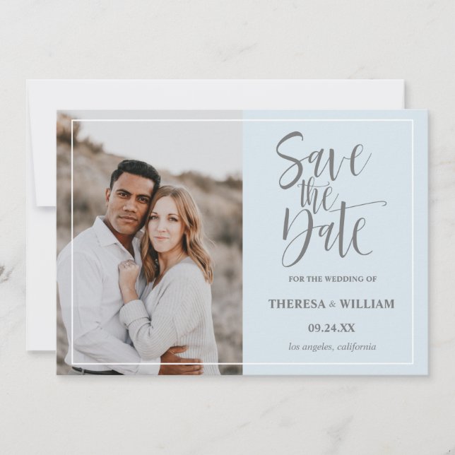 Traditional Calligraphy Photo Wedding Save The Date (Front)