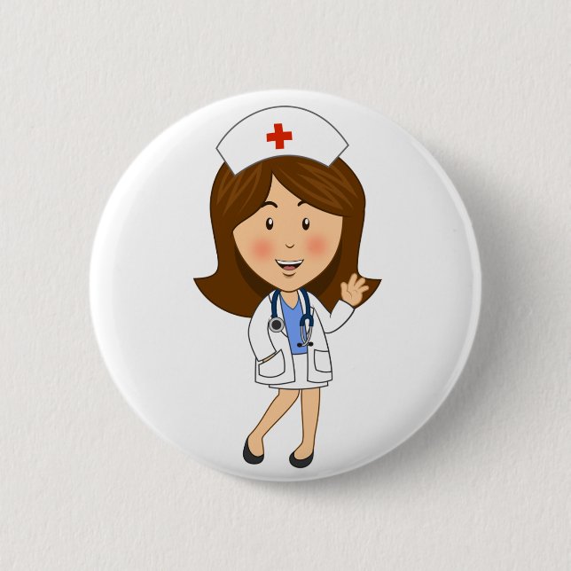 Traditional Cartoon Nurse Waving 6 Cm Round Badge (Front)