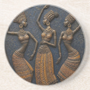 Traditional Carved African Dancers -Ancient Tribal Coaster