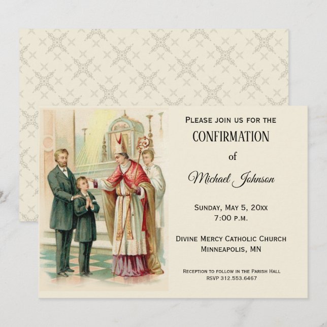 Traditional Catholic Boy Confirmation Confirm Invitation (Front/Back)