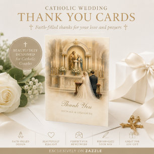 Traditional Catholic Bride Groom Altar Wedding  Thank You Card