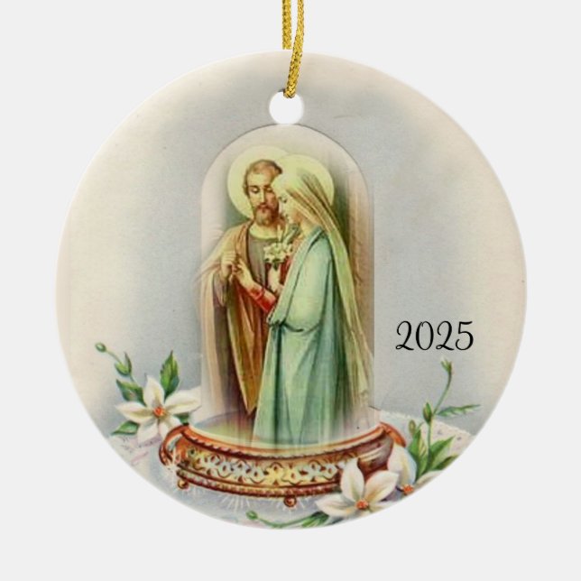 Traditional Catholic Bride Groom Virgin Mary Ceramic Tree Decoration (Front)