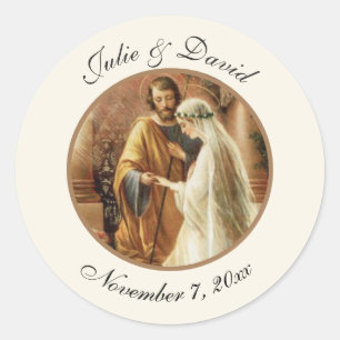 Traditional Catholic Bride Groom Wedding Classic R Classic Round Sticker