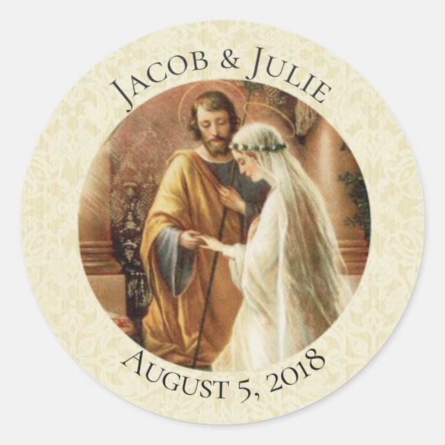 Traditional Catholic Bride Groom Wedding Classic Round Sticker (Front)