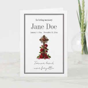Traditional Catholic cross with red roses funeral Card