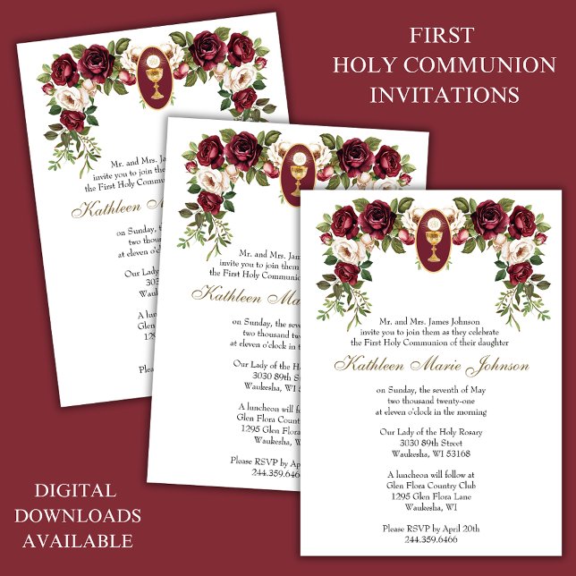 Traditional Catholic Elegant First Holy Communion Invitation (Creator Uploaded)