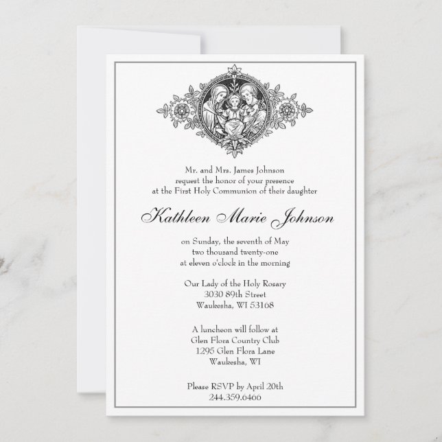 Traditional Catholic Elegant First Holy Communion Invitation (Front)