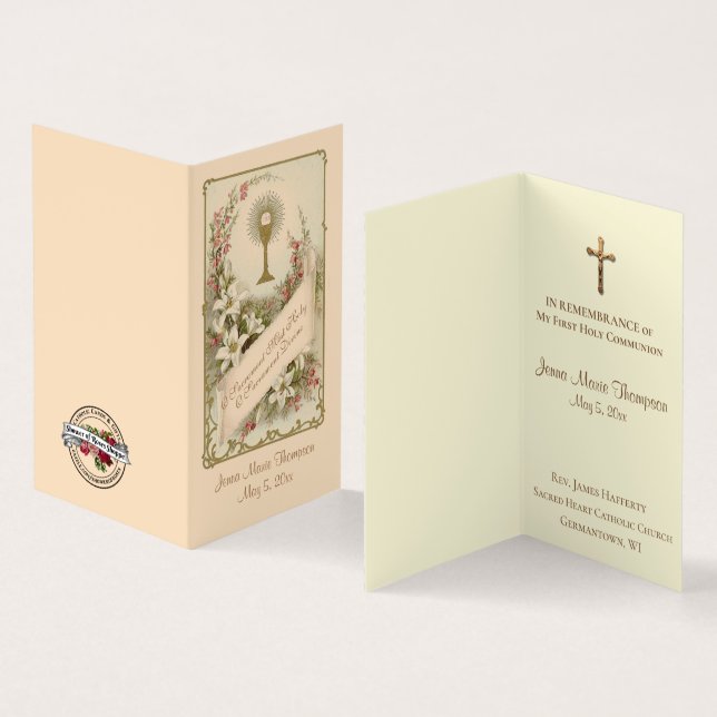 Traditional Catholic First Holy Communion Business Card (Inside and Outside)