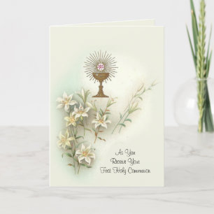 Traditional Catholic First Holy Communion Holiday Card