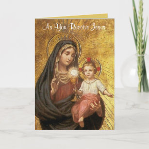 Traditional Catholic First Holy Communion Holiday Card
