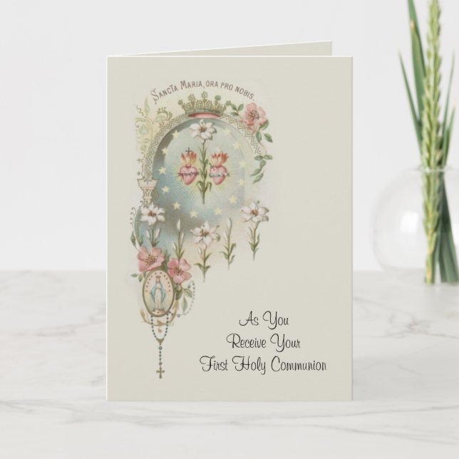 Traditional Catholic First Holy Communion Holiday Card (Front)