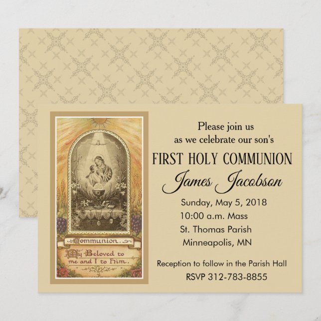 Traditional Catholic First Holy Communion Invitation (Front/Back)