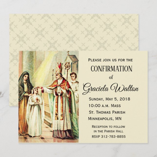 Traditional Catholic Girl Confirmation Confirm Invitation (Front/Back)
