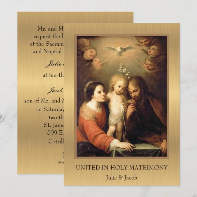 Traditional Catholic Gold Wedding Invitation (Front/Back)