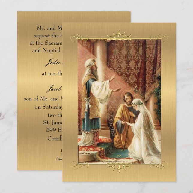 Traditional Catholic Gold Wedding Invitation (Front/Back)