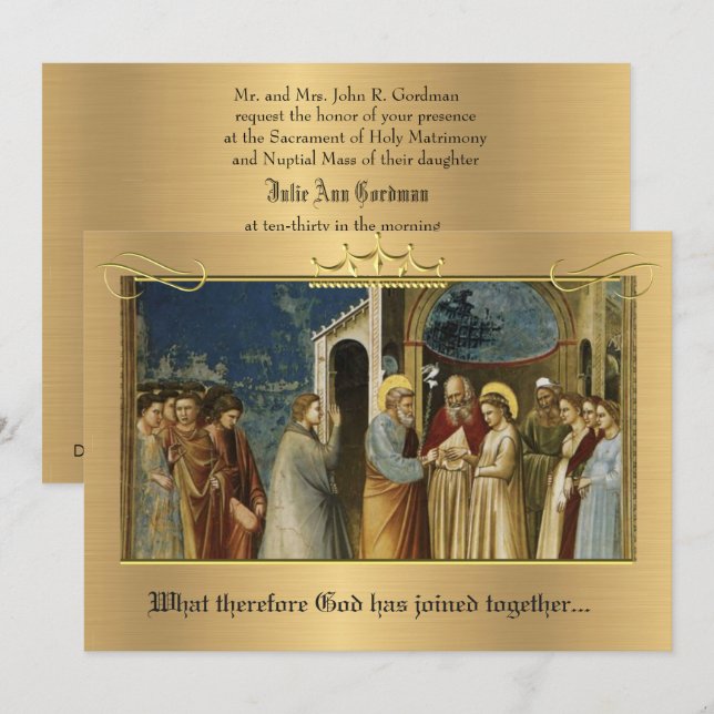 Traditional Catholic Gold Wedding Invitation (Front/Back)