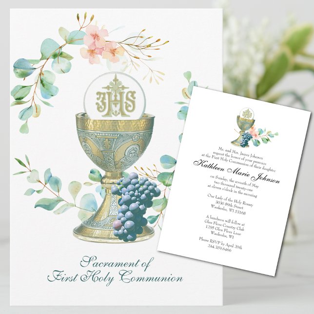 Traditional Catholic  Holy Communion Eucalyptus In Invitation (Creator Uploaded)