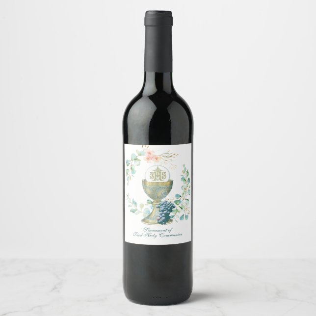 Traditional Catholic  Holy Communion Eucalyptus In Wine Label (Front)