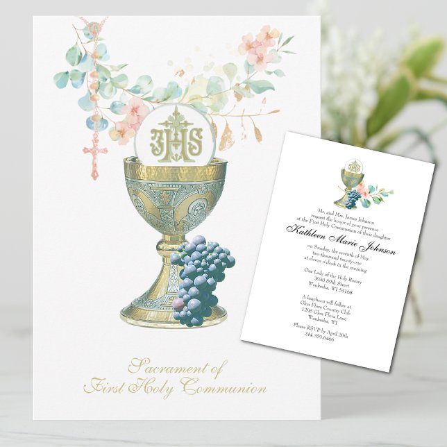 Traditional Catholic Holy Communion Eucalyptus Invitation (Creator Uploaded)