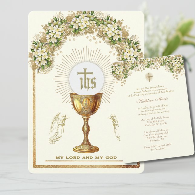 Traditional Catholic Holy Communion Floral Invitation (Creator Uploaded)