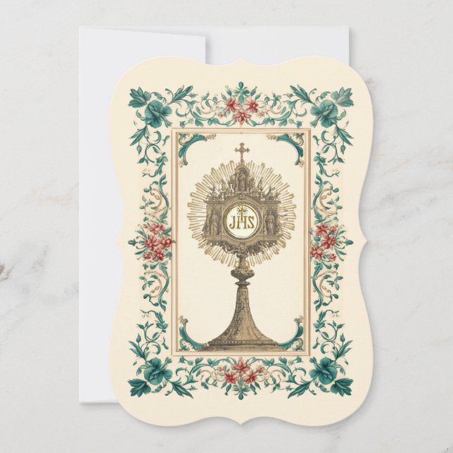 Traditional Catholic  Holy Communion Floral Invitation (Front)