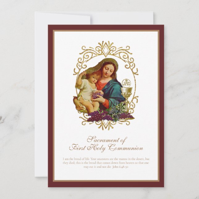 Traditional Catholic  Holy Communion Mary Jesus  Invitation (Front)