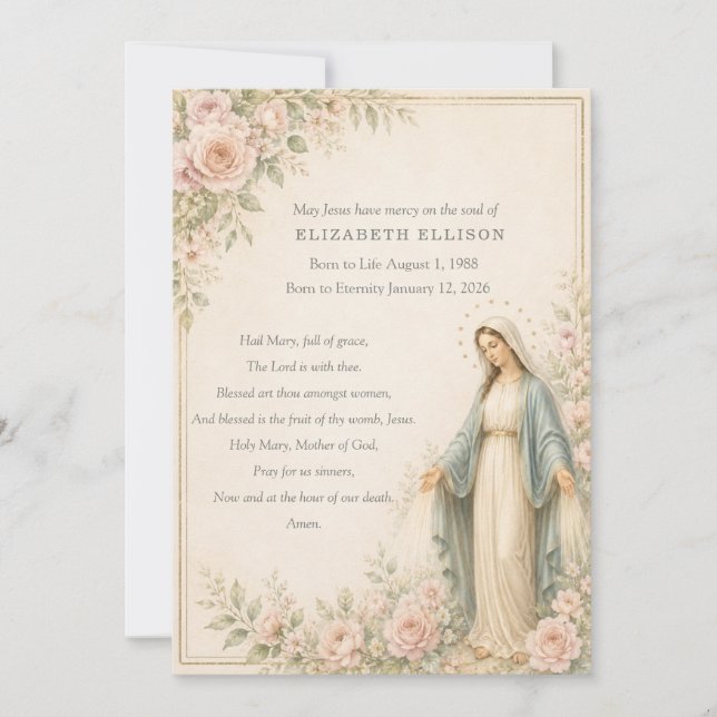 Traditional Catholic Marian Funeral Prayer Memoria (Front)