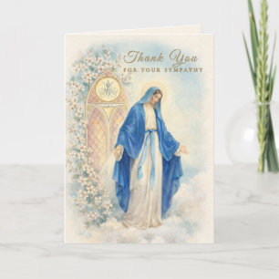 Traditional Catholic Marian Sympathy Floral Gold Thank You Card