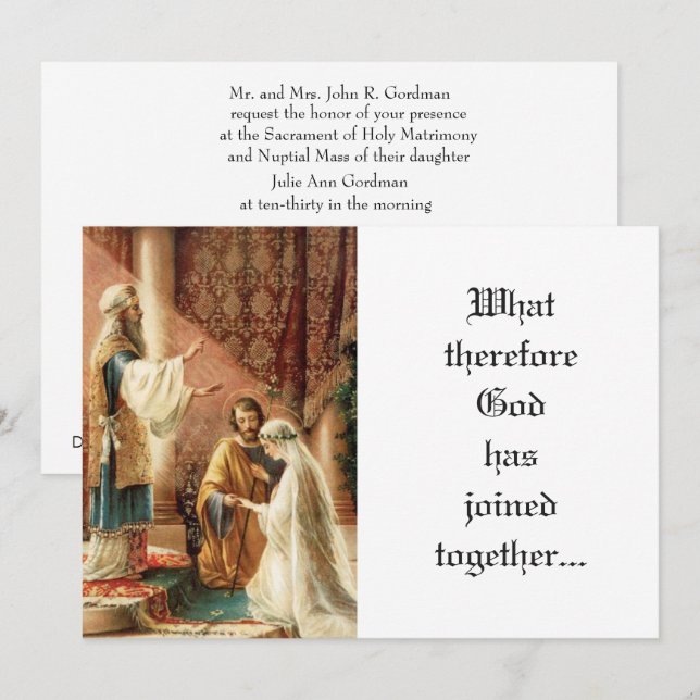 Traditional Catholic Mary Joseph Priest Wedding Invitation (Front/Back)