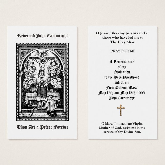 TRADITIONAL CATHOLIC PRIEST ORDINATION HOLY CARDS (Front & Back)