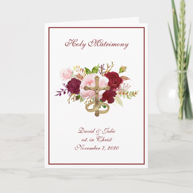 Traditional Catholic Religious Floral Wedding Invitation (Front)