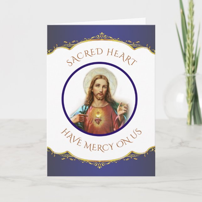 Traditional Catholic Sacred Heart of Jesus Holiday Card (Front)