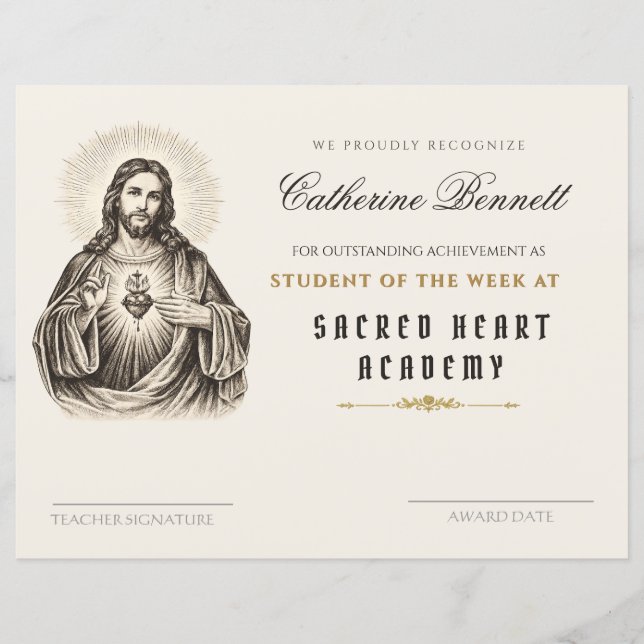 Traditional Catholic Sacred Heart Student Award (Front)