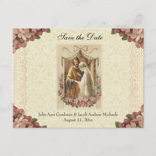 Traditional Catholic SAVE THE DATE Wedding Announcement Postcard (Front)
