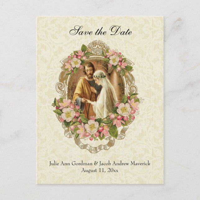 Traditional Catholic SAVE THE DATE Wedding Announcement Postcard (Front)