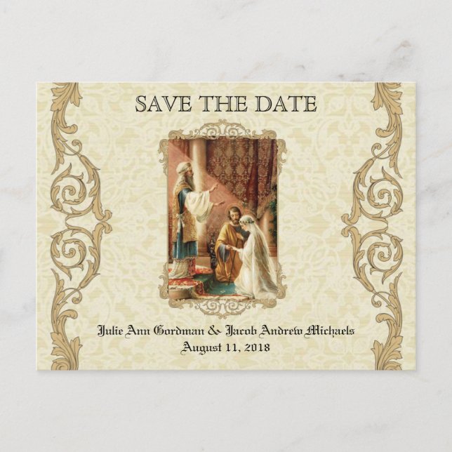 Traditional Catholic SAVE THE DATE Wedding Announcement Postcard (Front)