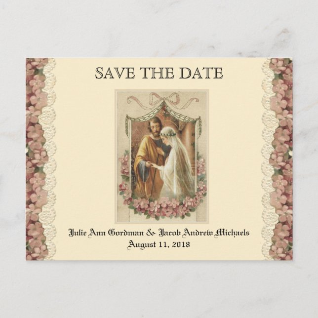 Traditional Catholic SAVE THE DATE Wedding Announcement Postcard (Front)