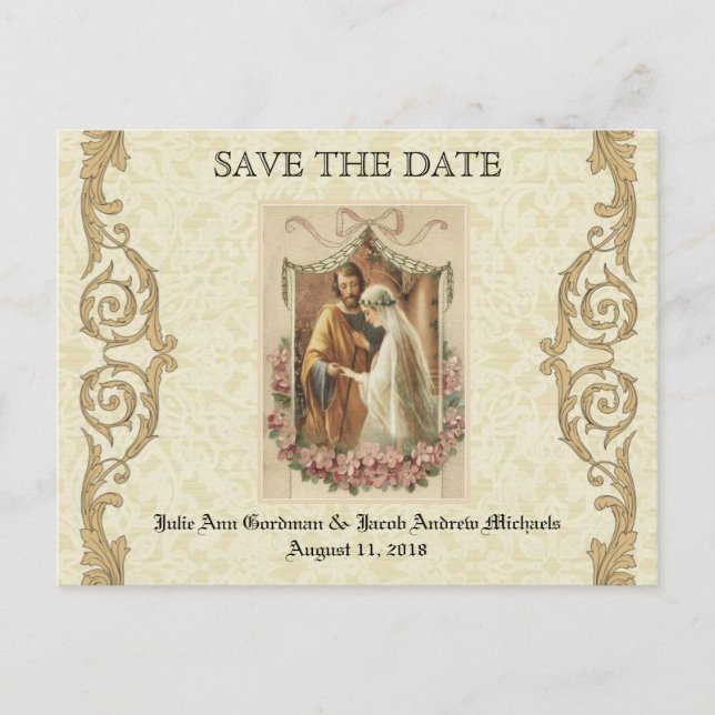 Traditional Catholic SAVE THE DATE Wedding Announcement Postcard (Front)