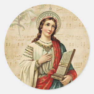 Traditional Catholic St. Cecilia Musicians Classic Round Sticker