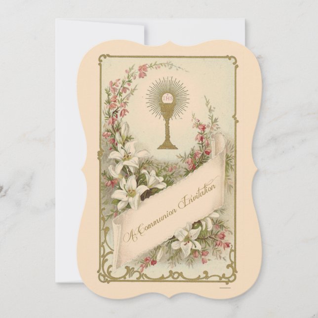 Traditional Catholic Vintage Communion Invitation (Front)