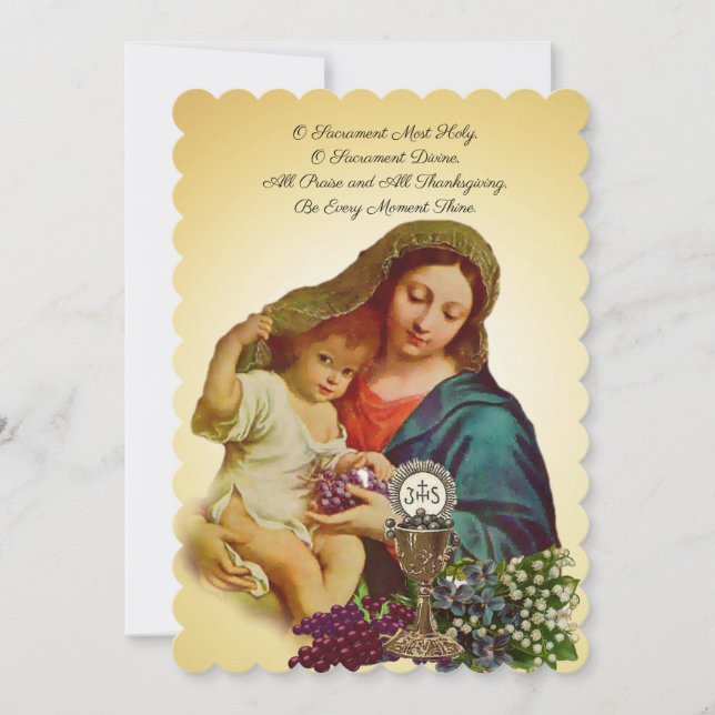 Traditional Catholic Vintage Communion Invitation (Front)