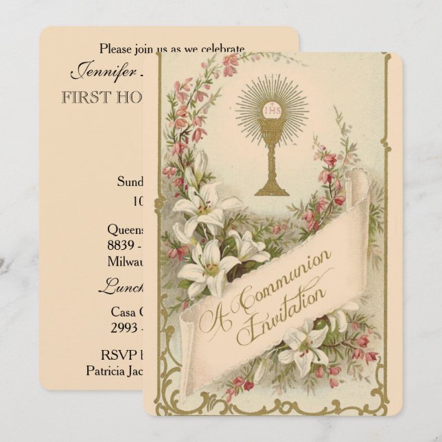Traditional Catholic Vintage Communion Invitation (Front/Back)