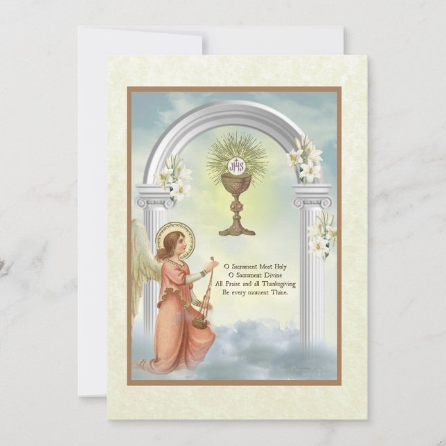 Traditional Catholic Vintage Communion Invitation (Front)