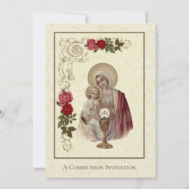 Traditional Catholic Vintage Communion Invitation (Front)