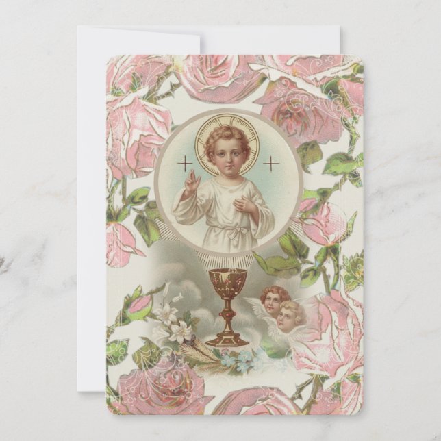 Traditional Catholic Vintage Communion Invitation (Front)