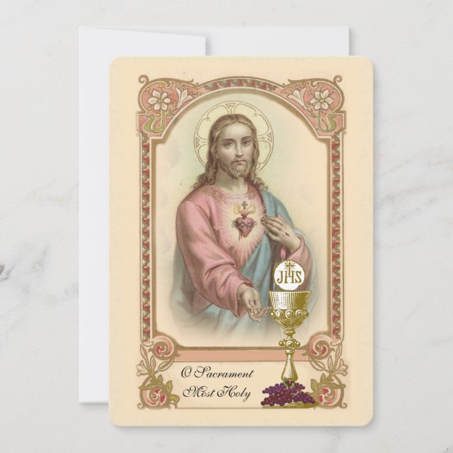 Traditional Catholic Vintage Communion Invitation (Front)