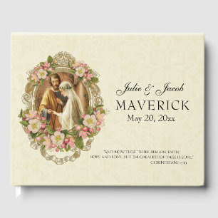 Traditional Catholic Vintage Elegant Wedding Lace Guest Book